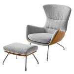 Fauteuil Hepburn II Tissu / Cuir véritable - Gris clair / Cognac - Chrome brillant