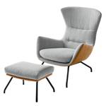 Fauteuil Hepburn II Tissu / Cuir véritable - Gris clair / Cognac - Noir