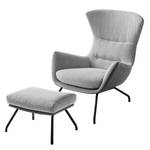 Fauteuil Hepburn II Tissu / Cuir véritable - Noir - Gris clair / Gris - Gris clair / Gris - Noir