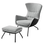 Fauteuil Hepburn II Tissu / Cuir véritable - Noir - Gris clair / Noir - Gris clair / Noir - Noir