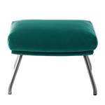 Gestoffeerde hocker Hepburn II fluweel - Velours Shyla: Petrolblauw - Chroomkleurig mat