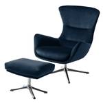 Hocker HEPBURN met kruisvoet fluweel - Velours Shyla: Donkerblauw - Chroomkleurig glanzend