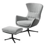 Fauteuil Hepburn III geweven stof/echt leer - Lichtgrijs/Grijs - Zwart