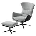 Fauteuil HEPBURN met kruisvoet geweven stof/echt leer - Stof Saia / Leer Neka: Lichtgrijs / Zwart  - Zwart