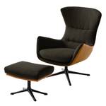 Fauteuil HEPBURN met kruisvoet geweven stof/echt leer - Stof Saia / Leer Neka: Zwart-Bruin / Cognackleurig - Zwart