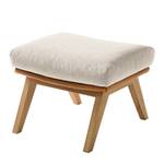 Hocker HEPBURN met houten pootjes geweven stof/echt leer - Stof Saia / Leer Neka: Beige / Cognackleurig - Donkere eikenhout