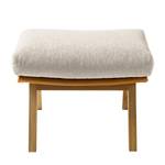 Hocker HEPBURN met houten pootjes geweven stof/echt leer - Stof Saia / Leer Neka: Beige / Cognackleurig - Donkere eikenhout