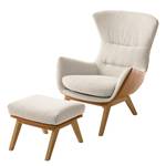 Fauteuil Hepburn I Tissu / Cuir véritable - Chêne - Beige / Cognac - Tissu Saia / Cuir Neka: Beige / Cognac - Chêne foncé