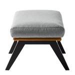 Hocker HEPBURN met houten pootjes geweven stof/echt leer - Zwart