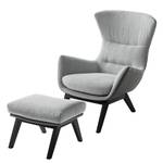 Fauteuil Hepburn I geweven stof/echt leer - Lichtgrijs/Grijs - Zwart