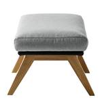 Hocker HEPBURN met houten pootjes geweven stof/echt leer - Donkere eikenhout