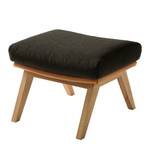 Hocker HEPBURN met houten pootjes geweven stof/echt leer - Stof Saia / Leer Neka: Zwart-Bruin / Cognackleurig - Donkere eikenhout