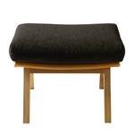 Hocker HEPBURN met houten pootjes geweven stof/echt leer - Stof Saia / Leer Neka: Zwart-Bruin / Cognackleurig - Donkere eikenhout