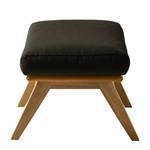 Hocker HEPBURN met houten pootjes geweven stof/echt leer - Stof Saia / Leer Neka: Zwart-Bruin / Cognackleurig - Donkere eikenhout