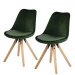 Chaises capitonnées Aledas IV Velours / Caoutchouc massif - Vert foncé - Beige - Lot de 2