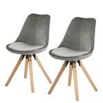 Gestoffeerde stoel Aledas IV (pootkleur) (set van 2) - fluweel/massief rubberboomhout - Grijs/rubberboomhout - Grijs - Beige - 2-delige set