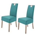 Lot de 2 chaises capitonnées Alessia II Imitation cuir - Bleu pétrole / Chêne de Sonoma