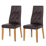 Chaises rembourrées Elanas (lot de 2) Cuir véritable - Marron foncé / Chêne