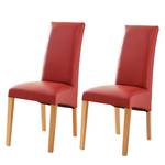 Gestoffeerde stoelen Foxa (set van 2) 2-delige set - donkerrood kunstleer/beukenhout - Donkerrood - Lichte beukenhout