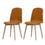 Chaises Helvig IV (lot de 2) Cuir véritable / Chêne massif - Cuir véritable Alvar Rouge - Cuir véritable Alvar : Cognac