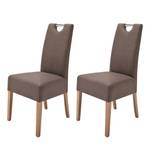 Chaises capitonnées Lenya (lot de 2) Imitation cuir - Marron / Chêne