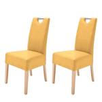 Gestoffeerde stoelen Paki kunstleer - Kerriegeel/natuurlijk beukenhoutkleurig