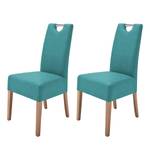 Chaises capitonnées Lenya (lot de 2) Imitation cuir - Bleu pétrole / Chêne