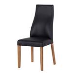 Chaises rembourrées Maine (lot de 2) Chêne massif / Cuir véritable - Noir / Imitation chêne clair