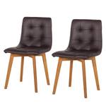 Chaises Saleno I (lot de 2) Cuir véritable - Limon / Chêne - Marron foncé / Chêne