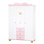 Set de chambre enfant Princesse Karolin Lit pour enfants, table à langer et armoire à vêtements - Pin massif - Blanc / Lasuré rose