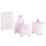 Set de chambre enfant Princesse Karolin Lit pour enfants, table à langer et armoire à vêtements - Pin massif - Blanc / Lasuré rose