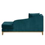 Chaise longue Blomma petrolblauw fluweel - armleuning vooraanzicht links - Armleuning vooraanzicht rechts - Eik