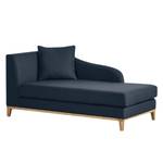 Chaise longue Blomma donkerblauwe geweven stof - armleuning vooraanzicht links - frame: eikenhoutimitatie