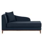 Chaise longue Blomma donkerblauwe geweven stof - armleuning vooraanzicht links - frame: notenboomhoutkleurig