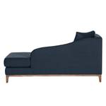 Chaise longue Blomma donkerblauwe geweven stof - armleuning vooraanzicht links - frame: notenboomhoutkleurig