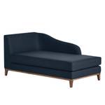 Chaise longue Blomma donkerblauwe geweven stof - armleuning vooraanzicht links - frame: notenboomhoutkleurig