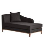 Chaise longue Blomma bruine geweven stof - armleuning vooraanzicht links - frame: notenboomhoutkleurig