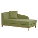 Chaise longue Blomma rolijfgroene geweven stof - armleuning vooraanzicht links - frame: eikenhoutimitatie