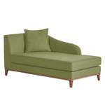 Chaise longue Blomma rolijfgroene geweven stof - armleuning vooraanzicht links - frame: notenboomhoutkleurig