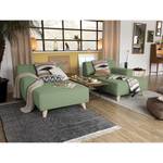 Chaise longue Nordic Chic geweven stof - Stof TUS: 5 pistaccio - Armleuning vooraanzicht rechts