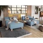 Chaise longue Nordic Chic geweven stof - Stof TUS: 6 sky blue - Armleuning vooraanzicht rechts