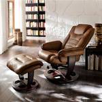 Relaxfauteuil Perkam (met hocker) bruin echt leer