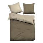 Parure de lit en satin Uni Vert olive / Beige - 135 x 200 cm + oreiller 80 x 80 cm