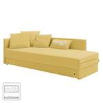 Schlafsofa Guest Webstoff Pastellgelb - Armlehne davorstehend links - 4 Kissen