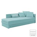 Schlafsofa Guest Webstoff Babyblau - Armlehne davorstehend rechts - 4 Kissen