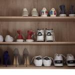 Meuble à chaussures Mezzo Blanc brillant / Imitation chêne de San Remo
