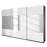Armoire à portes coulissantes Beluga Blanc brillant / Miroir couleur graphite - 315 x 236 cm - 3 portes