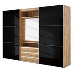 Schwebetürenschrank Magic Glas I alpinewit/eikenhouten planken-look - 216cm - Hoogte: 216 cm