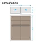 Schwebetürenschrank Quadra Alpinweiß / Hochglanz Weiß & Sandgrau - Breite x Höhe: 181 x 230 cm - Alpinweiß / Hochglanz Sandgrau - 181 x 230 cm