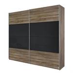 Schuifdeurkast Quadra I Havanna eikenhouten look/basaltkleurig glas - 136 x 230 cm